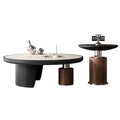 Travertine coffee table - modern minimalist, small apartment, mid-century modern style, living room, home, light luxury, creative round "moon embrace" coffee table