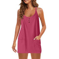 cross-border  women's casual solid color cami v-neck button-down sleeveless dress