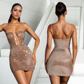 C7167 cross-border   fashion women's sexy slim-fit mini dress with rhinestone embellishments and spaghetti straps