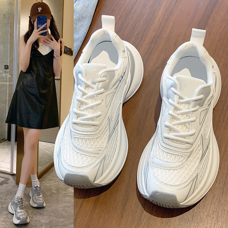 European chunky platform silver dad shoes 2025 new fashion versatile summer mesh breathable women's athletic trendy sneakers