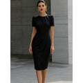 european and american independent station new arrival round neck pleated waist dress