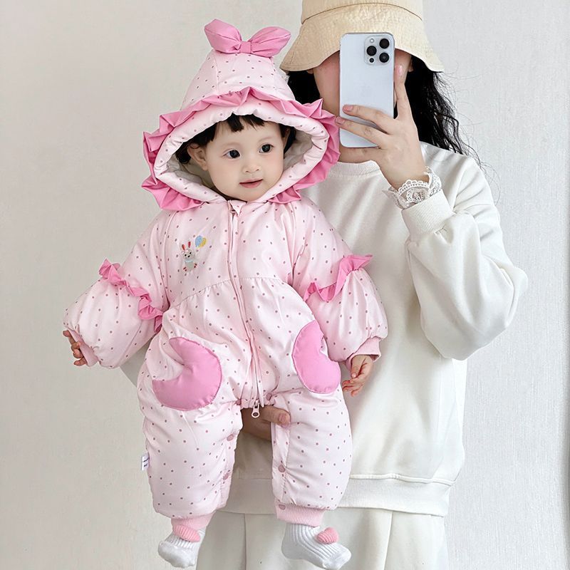 Winter outing clothes baby onesie romper baby onesie thickenedautumfleece-lined super cute winter clothes trendy