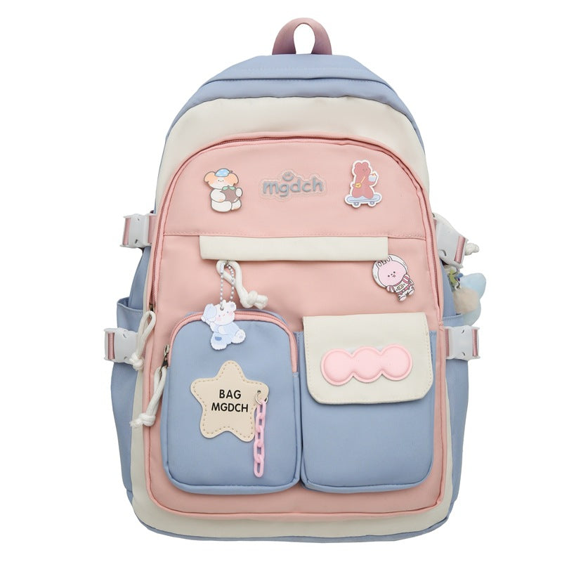 New schoolbag for girls, junior high school students, large-capacity backpack, versatile burden reduction, fashion trend, two-piece schoolbag