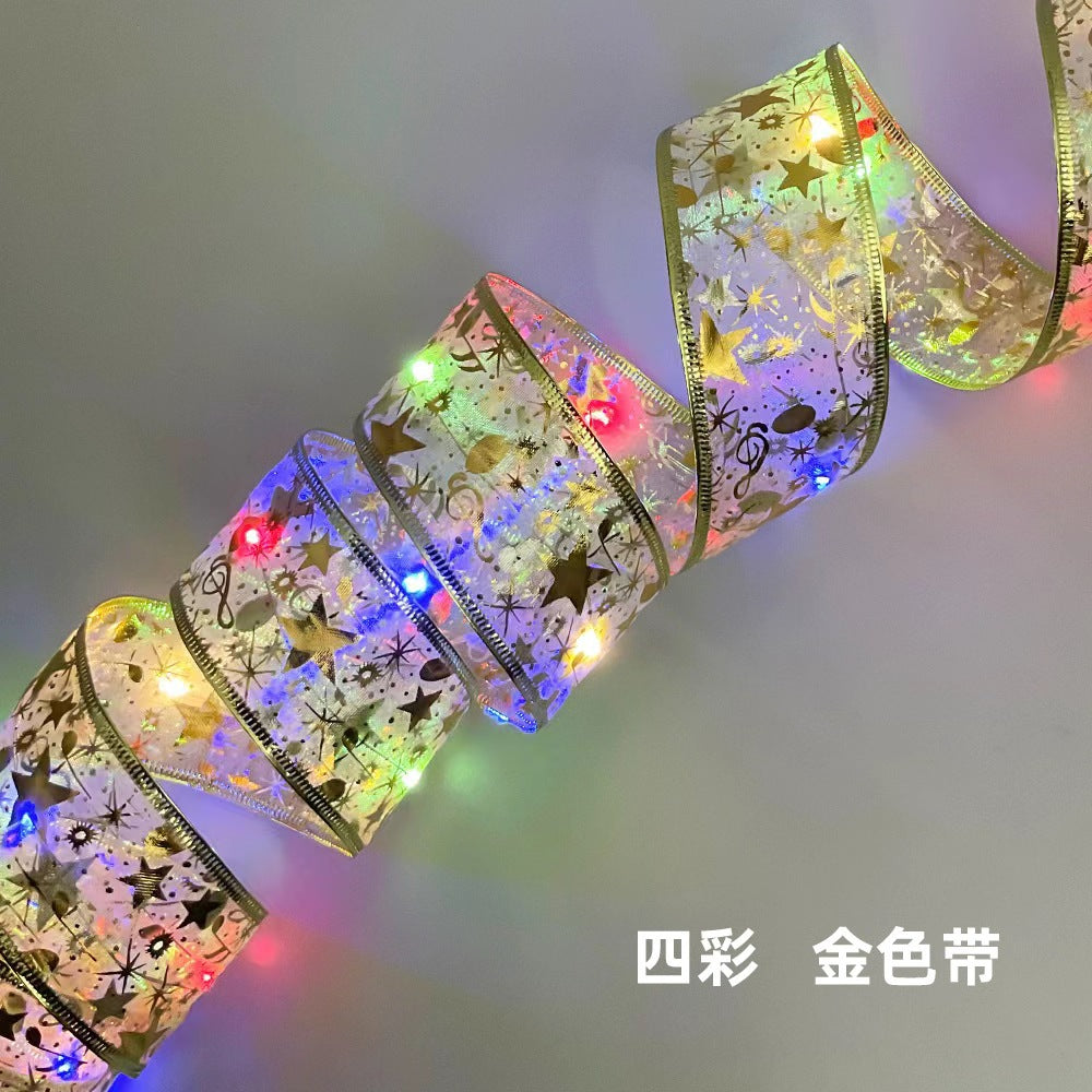 Cross-border Christmas ribbon LED light string Christmas tree decorative light Holiday light gift box decorative ribbon flash light string