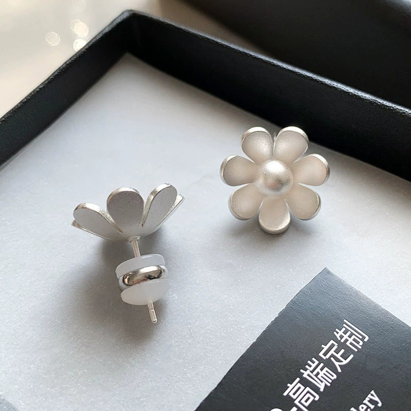 Niche style atmosphere retrostereo handmade brushed flower sunflower men's and women's earrings thick silver high quality earrings