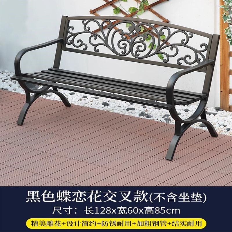 Outdoor park bench double seater bench casual simple bench iron backrest courtyard outdoor garden