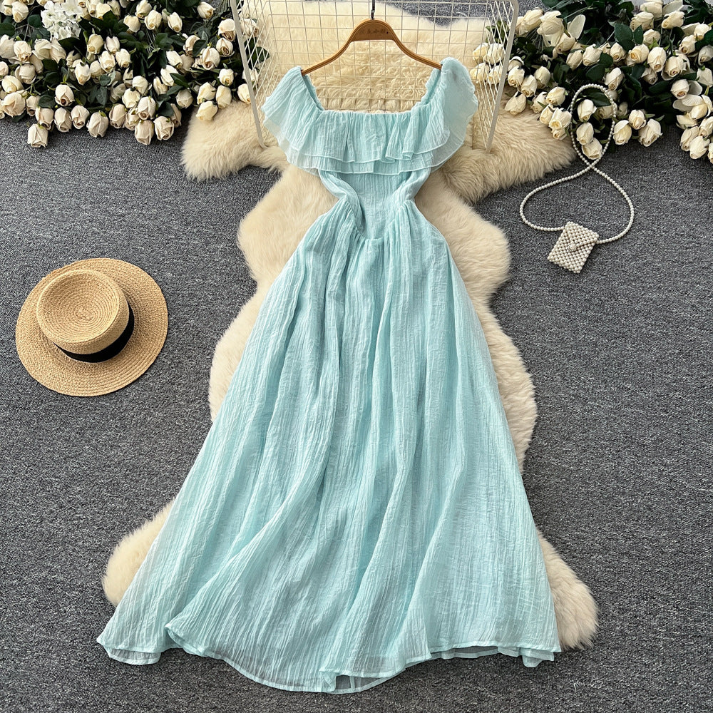 French chic ruffle trim chiffon dress -  new arrival: ethereal, slimming maxi dress