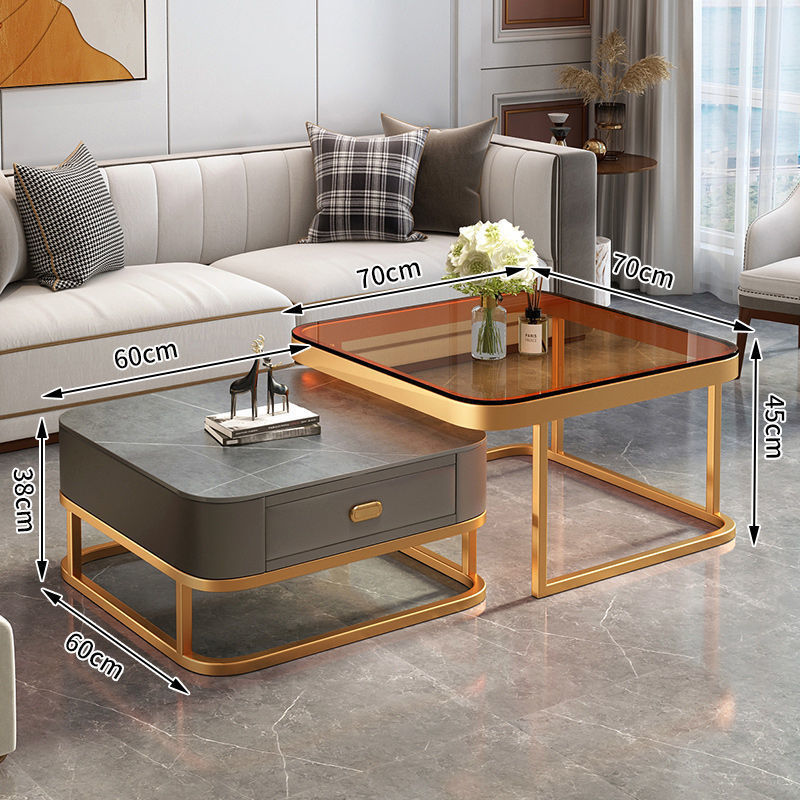 Modern minimalist sintered stone coffee table - luxury, trendy, space-saving design for small living rooms - available in various sizes for creative home combinations