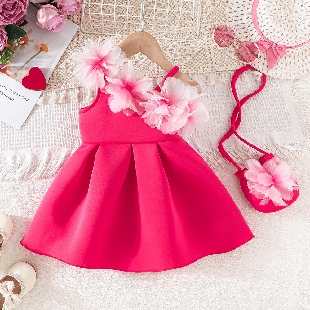 girls' 3d floral dress - girls' party dress + crossbody bag set