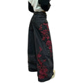 European and american style women's black and grey distressed rose embroidered wide leg jeans - vintage high street loose fit denim trousers