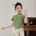 Chinese style girl new chinoiseriesummer chinese style plate button short sleeve medium large child girl national trend short sleeve comfortable breathable