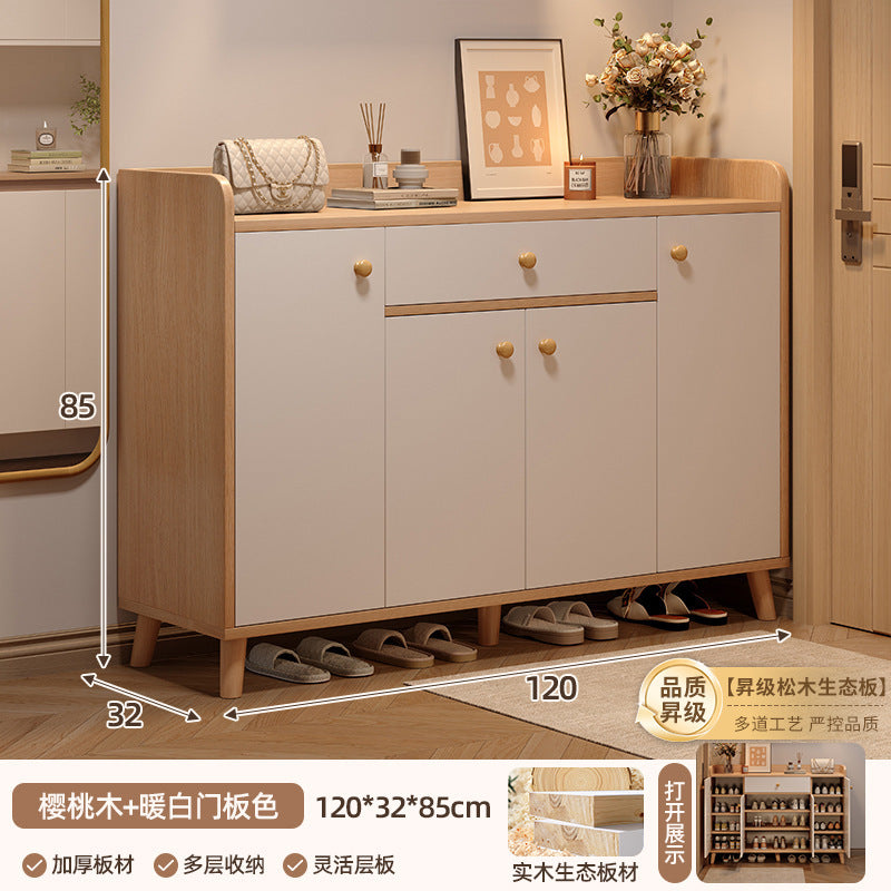 Solid wood shoe cabinet home entrance 2025 new entrance storage cabinet integrated against the wall corridor elevator entrance shoe rack