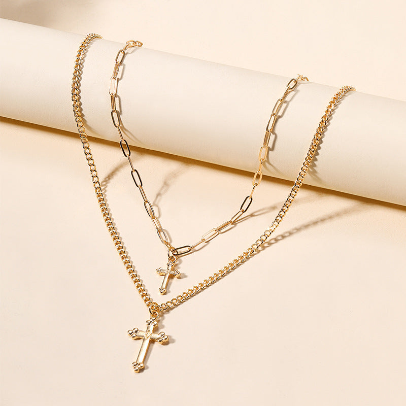 Wholesale alloy sweater chains - european & american style, statement & niche, light luxury jewelry for women - cross pendant necklaces, multi-layered choker chains