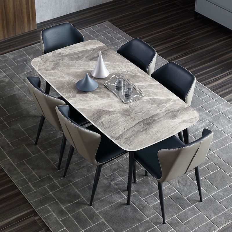 Rock slab dining table for homesmall apartment dining table modern casualaccessible luxury rectangular high-end glossy dining table and chair combination