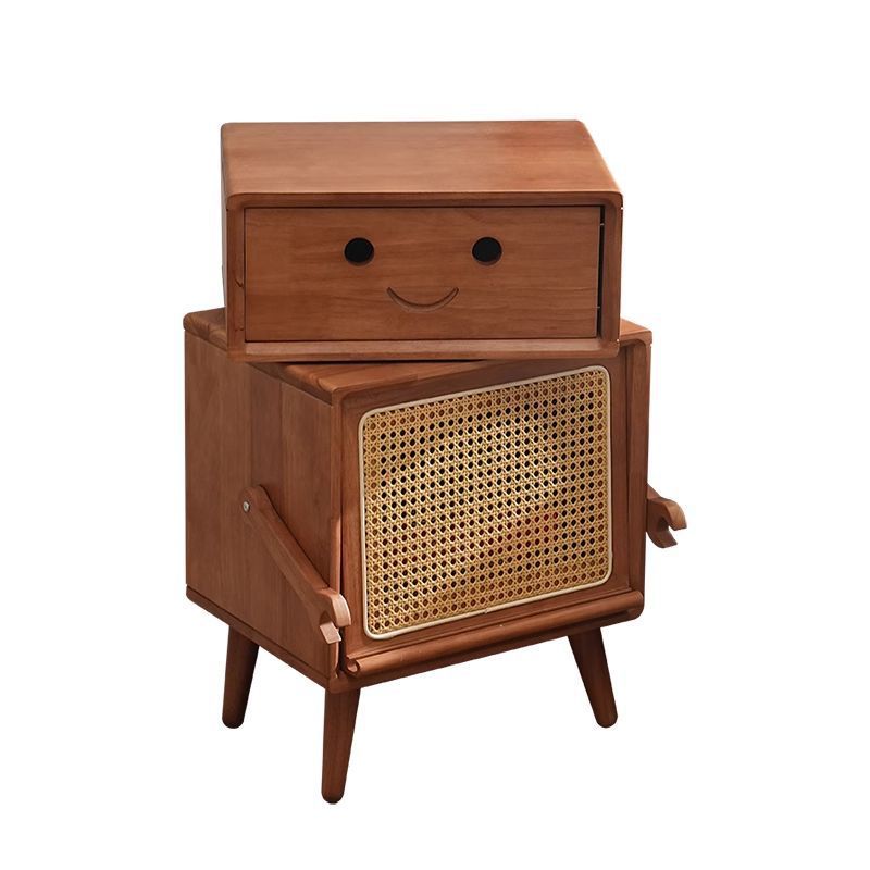 Nordic solid wood bedside table, kids' japanese-style rattan woven robot bedroom storage cabinet, mini simple drawer for small apartments