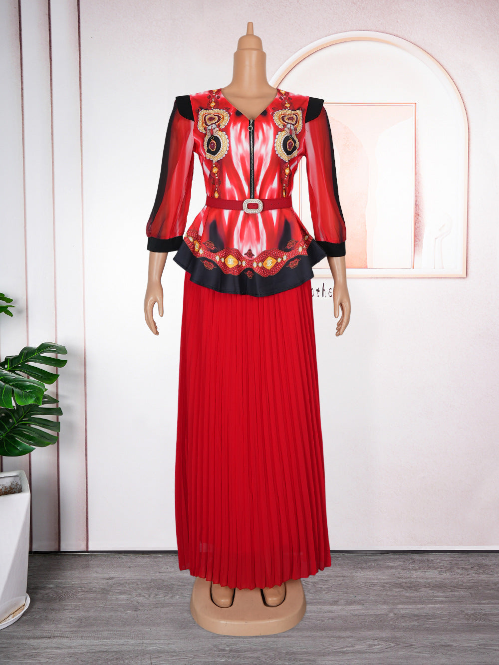 Amazon foreign trade  new fashionable and elegant top and skirt set, loose fit, plus size, slimming two-piece dress