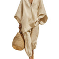 spring cross-border women's casual relaxed fit solid color shirt set