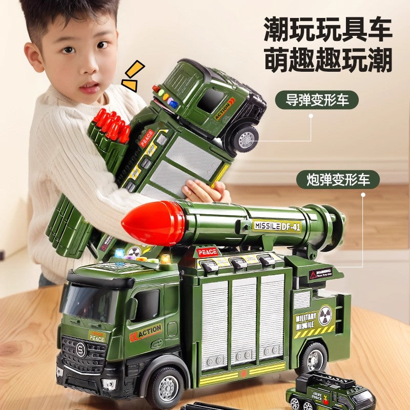 Kids' large military ejection car transforming track missile car parking tank alloy car boy toy ages 3-6