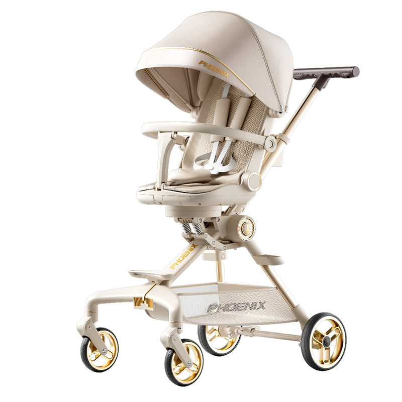 Phoenix baby walking artifact can sit and lie down, lightweight and foldable two-way baby trolley, high landscape four wheels