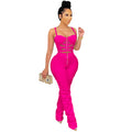 X5215    pure colorsexy women's suspenders chest zipper vest pants two-piece set