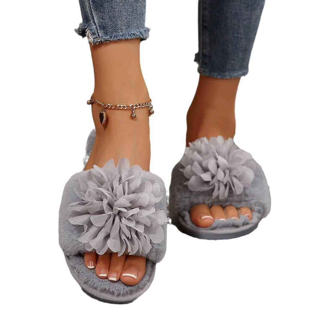 2024 spring/autumn/winter new floral platform fuzzy slippers - women's indoor/outdoor flat heel warm plush slippers