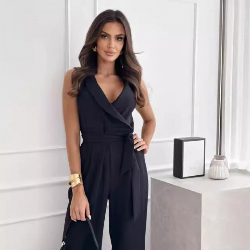 fashion cross-border women's clothing  new arrivalhigh waistwork clothing waist strap jumpsuitpants