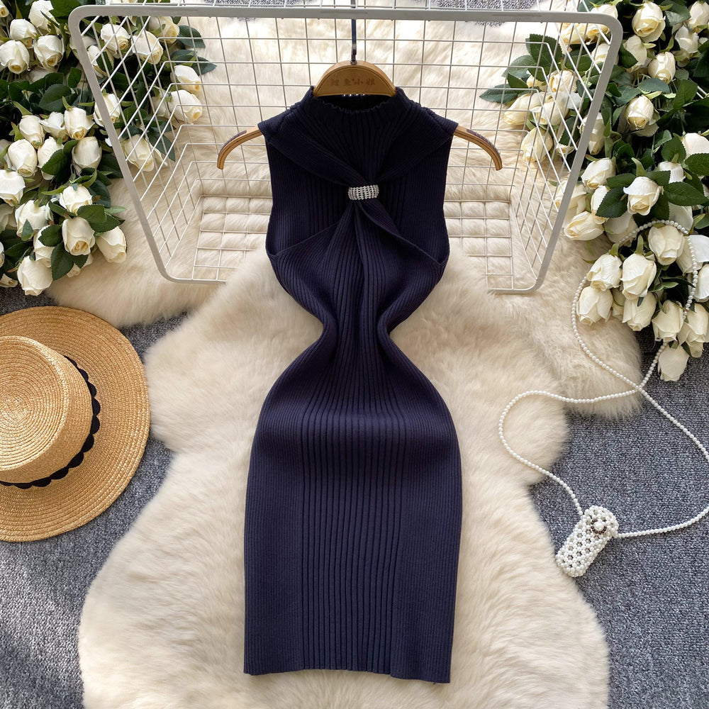 Goddess style elegantcut out twist tube top sleeveless knittingdress women's summer silm slimming look hot girl hip cover skirt