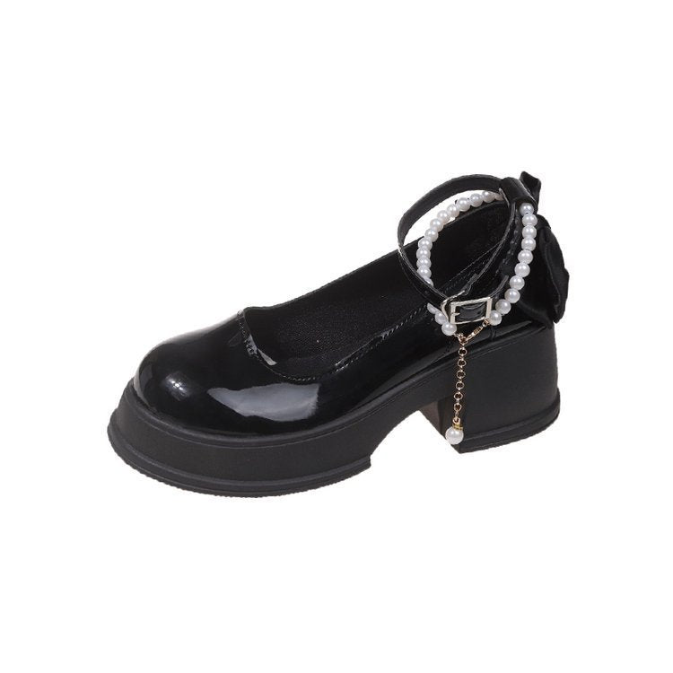 2025 new round-toe mary janes chunky heel sweet princess flats