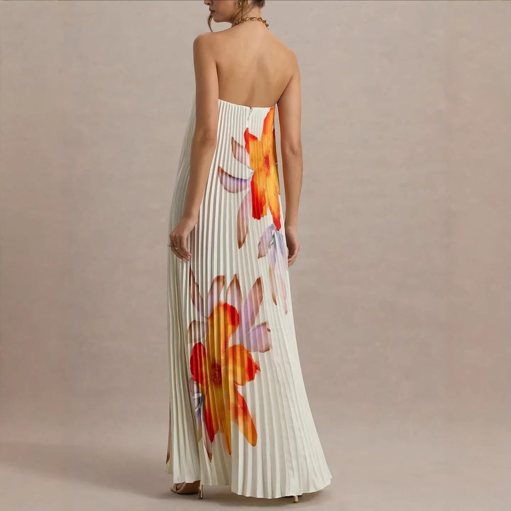 Independent station new arrival cross-border fashionexportprintingtube toploose heavy industry pleated long frenchdress