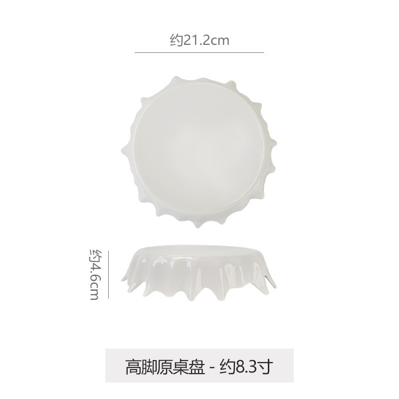 Creative irregular high round table plate white minimalist molecular gastronomy kitchen tableware round serving plate dessert sushi plate