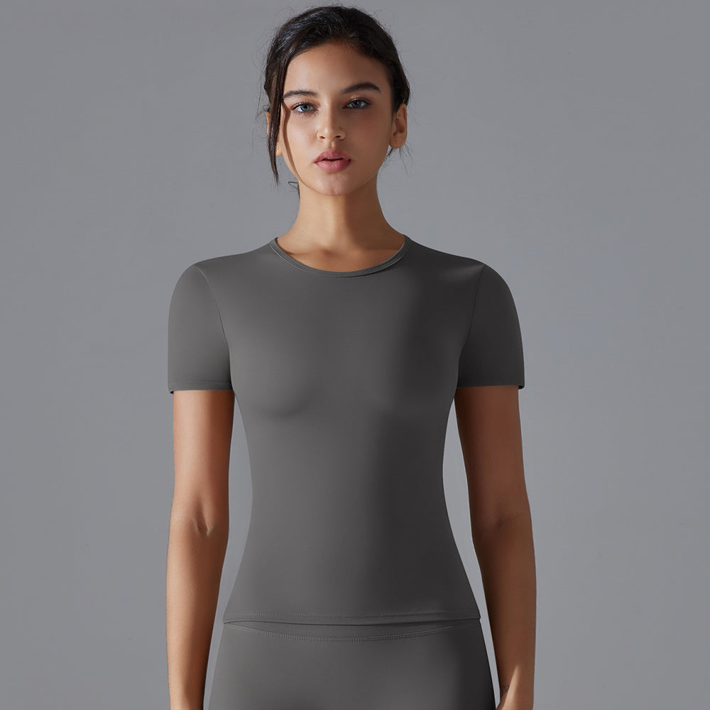 European and american nude feel yoga top quick-dry short sleeve t-shirt sports cover-up outdoor running training fitness short sleeve women's top