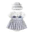 Baby skirt printing short-sleeved suspender skirt lace lapel summergirl bag butt dress princess style floral