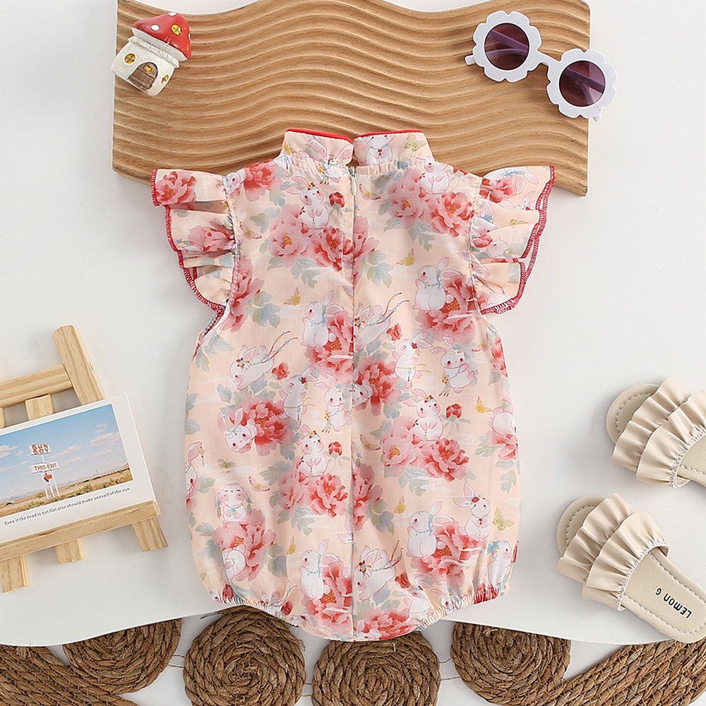 Summer newborn baby princess style breathable floral triangle bodysuit infant short-sleeve full month first birthday dress
