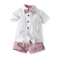 Summer kids' new european and american gentleman short-sleeve shirt set, children's suspender shorts two-piece outfit, first birthday dress
