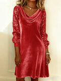 new european and american  cross-border women's velvet sequin patchwork long sleeve fashionable sexy elegant dress