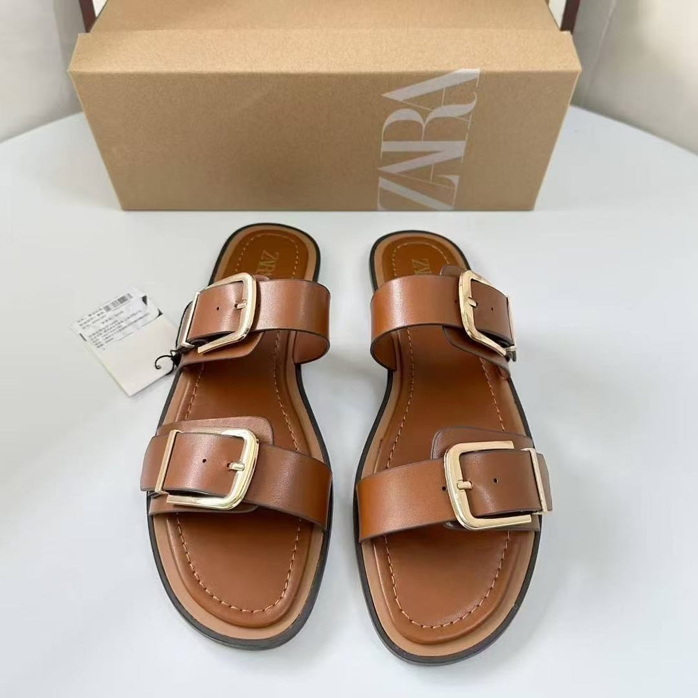 Za high heels for women spring summer 2025 new arrival baotou fashion sandals stiletto belt buckle pointed toe back hollow flats