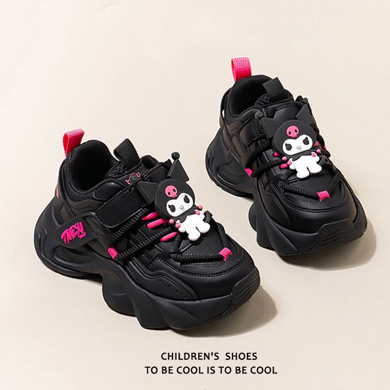 Kuromi girls' shoes  new autumn/winter black kids' sneakers, big kids' dirt-resistant soft sole chunky sneakers