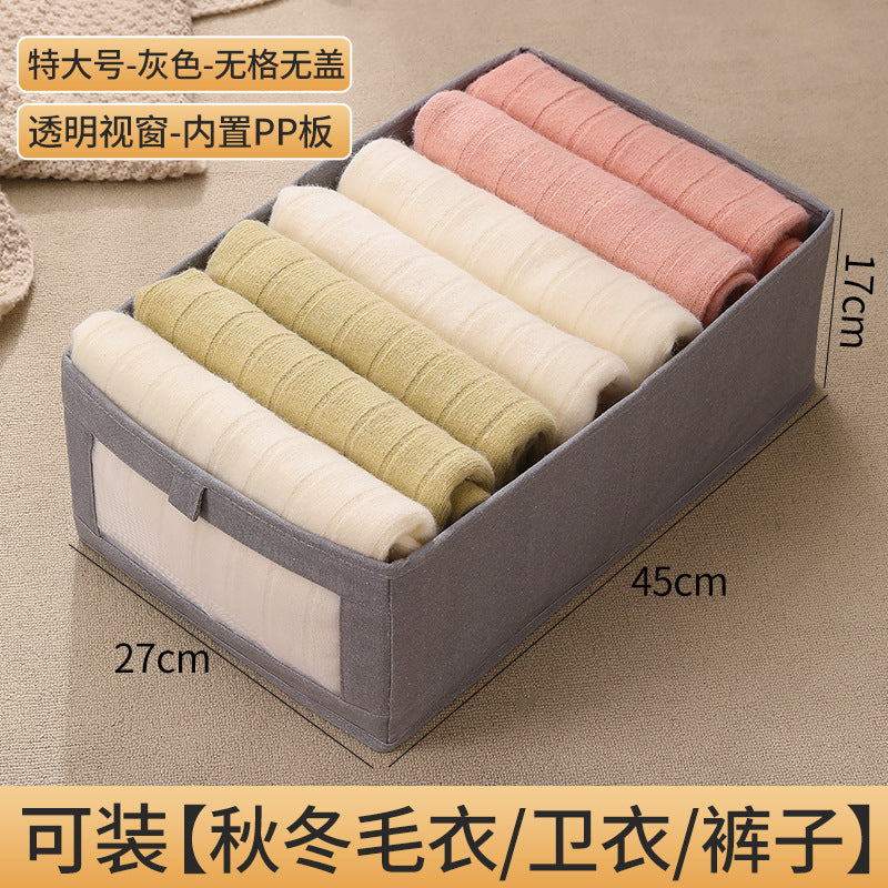 Fabric windowable cotton and linen storage box wardrobe storage finishing large clothes storage box toys foldable wholesale