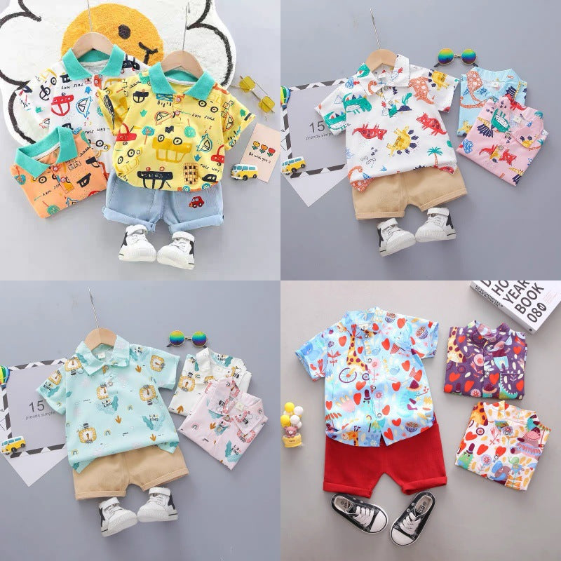 Boys' summer short-sleeve set: stylish kids' summer outfit, casual short-sleeve and shorts two-piece set, korean style baby clothes, trendy