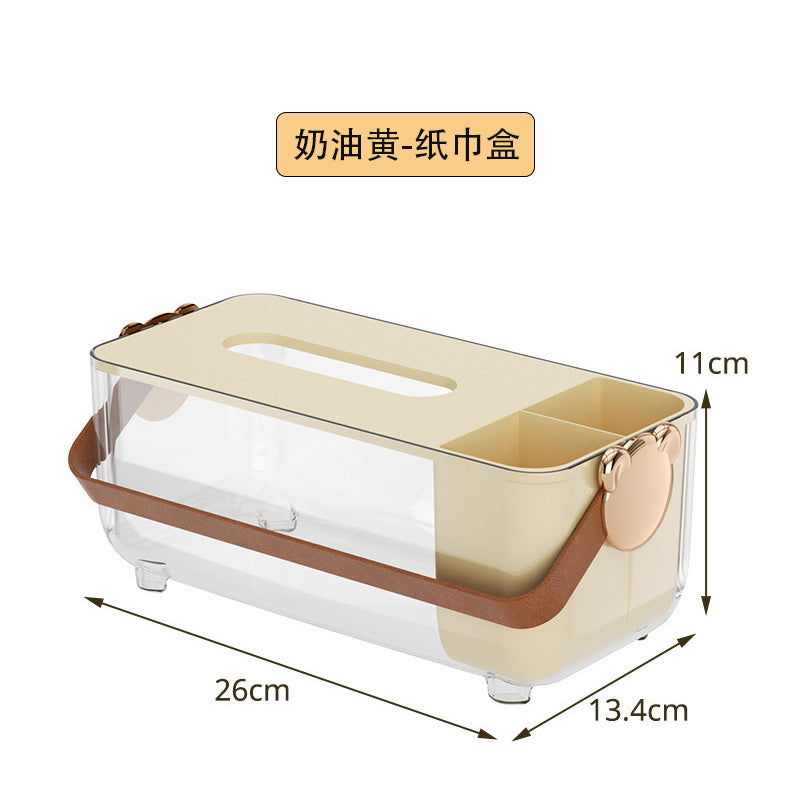 Household tissue box, premium cream style, living room coffee table, transparent portable grid remote control, tissue storage box