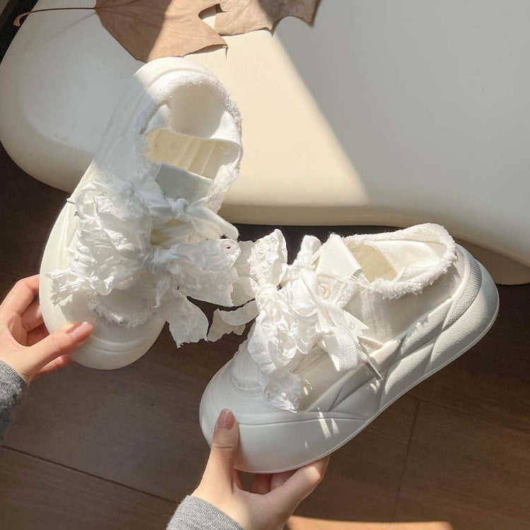 Cute bowknot chunky sole bread loafers - women's 2026 autumn lightweight ins style student versatile two-way trendy sneakers