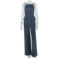 European and american style cross-border polka dot loose women's backless mid-waist pants suit one-line collar summer sports trendy two-piece set