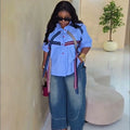 European and american cross-border women's fashion:  summer new arrivals - stylish, irregular collar, loose fit, plus size blouse