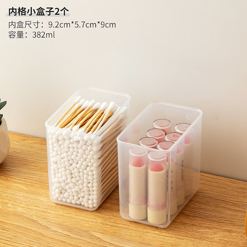 Bathroom mirror cabinet cotton swab cotton pad puff storage box transparent plastic grid desktop flip cover cosmetic storage box