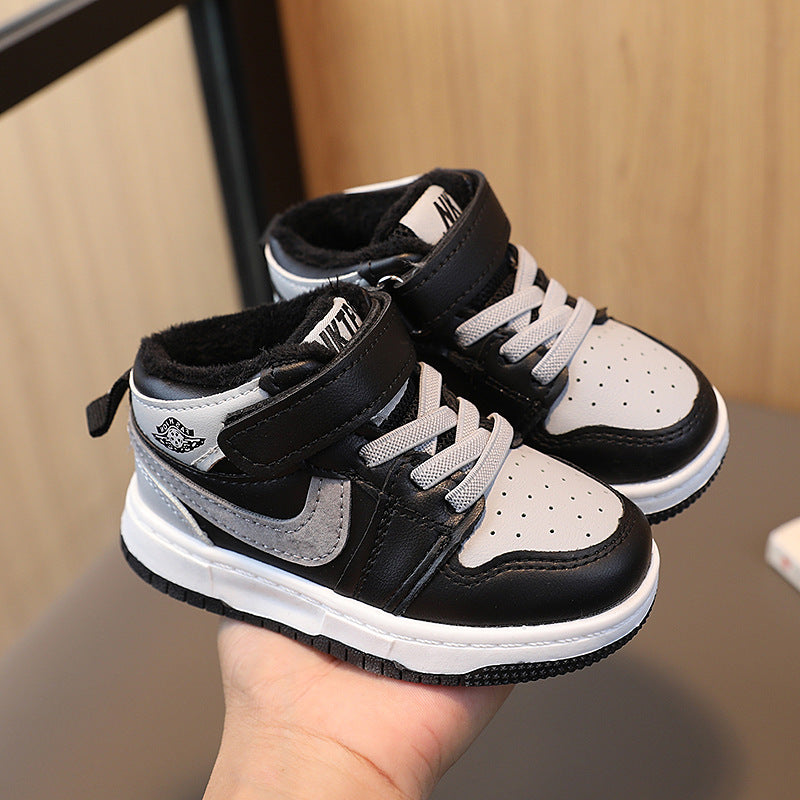 Kids sneakers for boys and girls mid-top shadow gray sneakers winter second cotton shoes for men and women baby shoes soft bottom toddler shoes