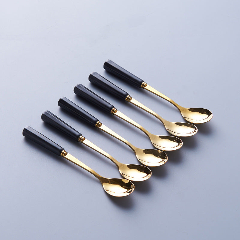Gold-trimmed striped ceramic fruit fork storage jar - stylish stainless steel fruit forks, a great home essential, spoon and fork set