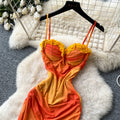 Vacation style v neck pure lust style suspender dress women's summer k-style orange gradient mesh long skirt classy sense of slimming look