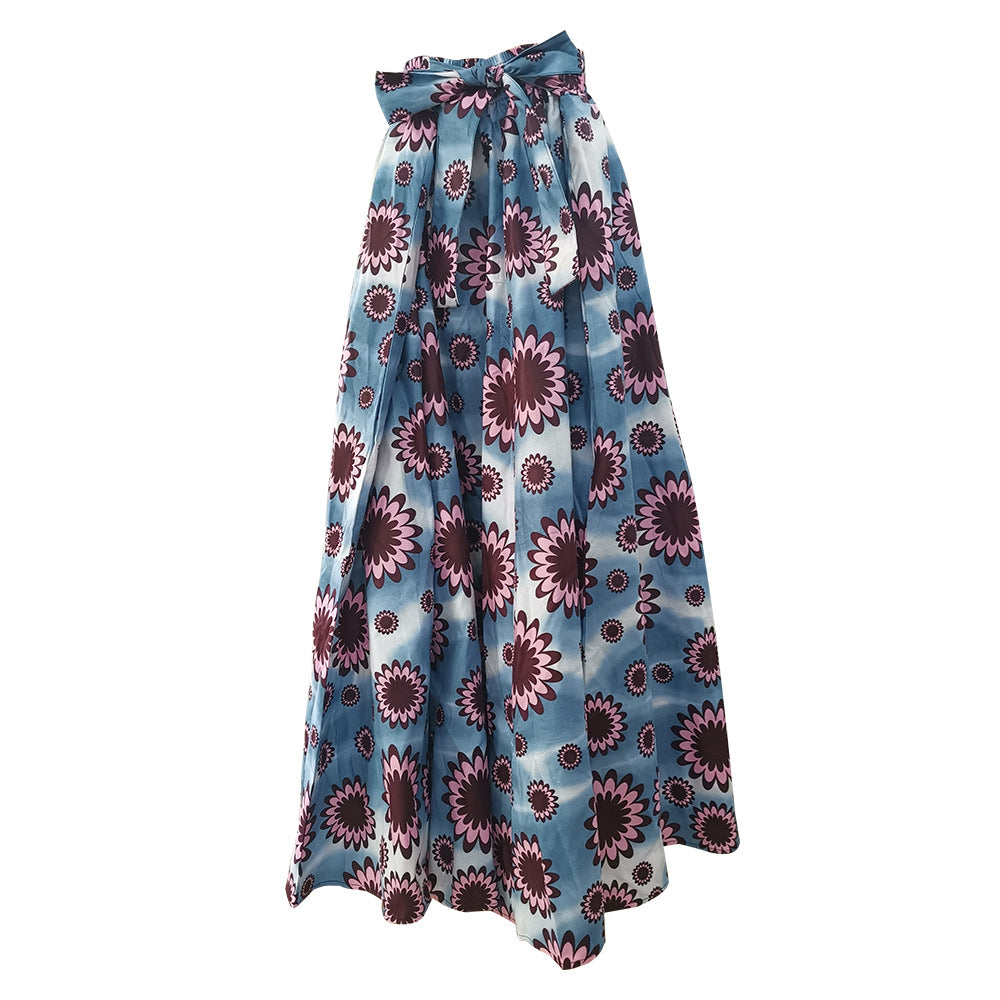 Fashion   skirt long african women's a-line tie back waist slimming look wax cloth large swing skirt