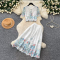 High-end, chic, and luxurious two-piece set:  summer new arrival - embroidered water-soluble lace top and high-waisted midi skirt for women