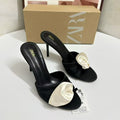 Za french floral fashionable elegant outdoor slippers for women, 2025 summer new collection, versatile stiletto heel, square toe, open toe, single strap